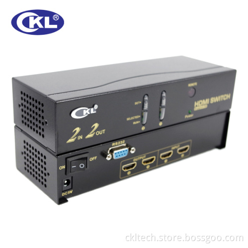 High Quality Metal Case 2 in 2 out HDMI with IR Remote /R232 Control